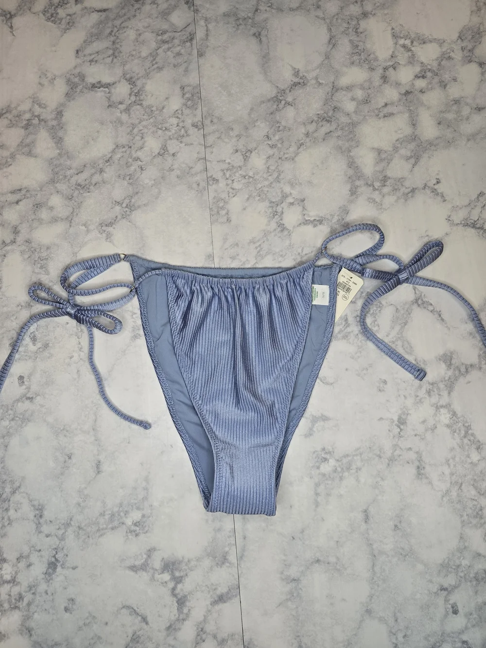 aerie Blue Shine Rib Bikini Set Halter Top Cheekiest Bottoms XL